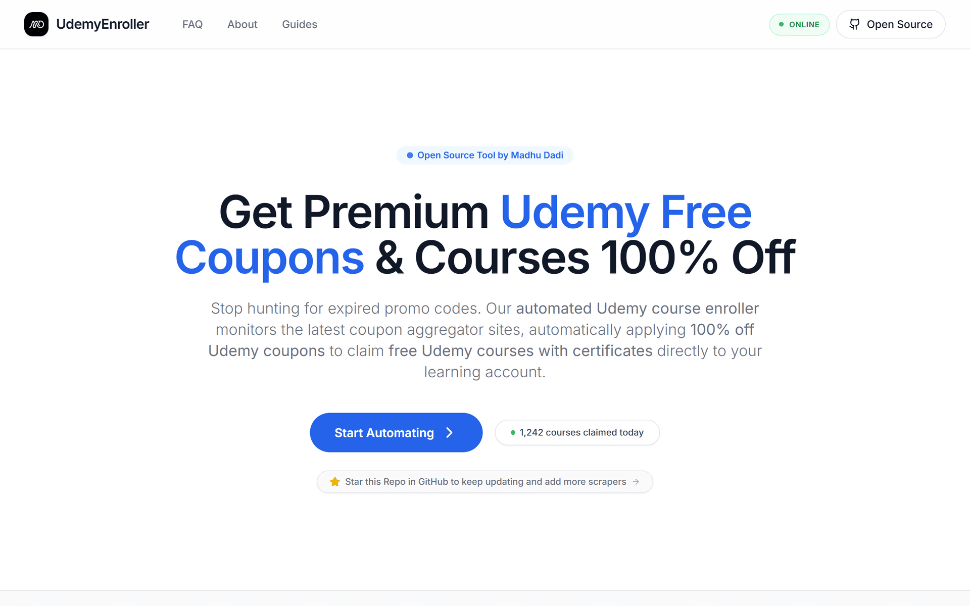 Udemy Enroller case study preview showing async browser-workflow orchestration.